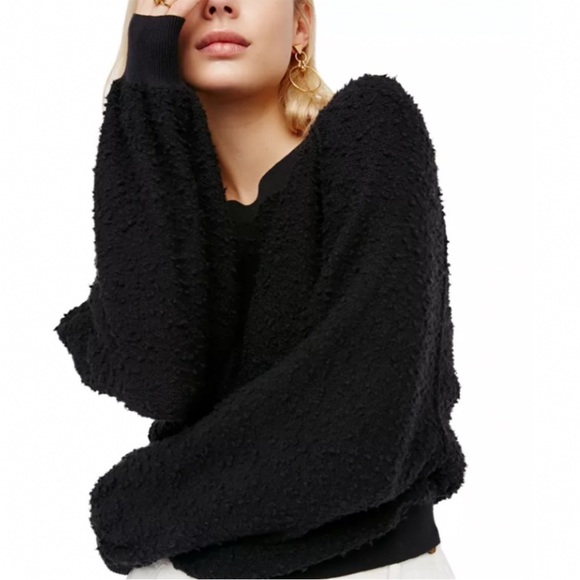Free People Icing Pullover Fuzzy V-Neck Sweater Black Medium - Picture 16 of 16